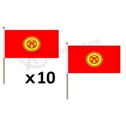 Kyrgyzstan Flag 12'' x 18'' Wood Stick - Kyrgystani Flags 30 x 45 cm - Banner 12x18 in with Pole