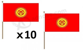 Kyrgyzstan Flag 12'' x 18'' Wood Stick - Kyrgystani Flags 30 x 45 cm - Banner 12x18 in with Pole