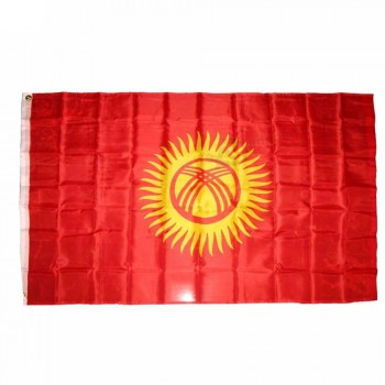 stoter 고품질 3x5 FT 키르기스스탄 금관 악기 밧줄 고리 폴리 에스테 국기를 가진 깃발