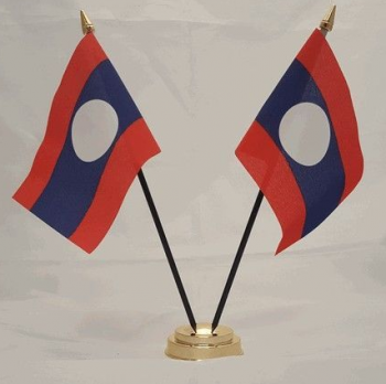 Zwei Flaggen Laos-Nationaltabellenflagge / Laos-Landschreibtischflagge