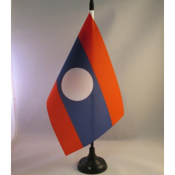 bandera nacional de escritorio de mesa de poliéster laos con soporte