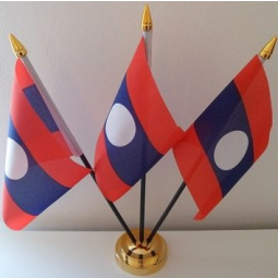 Three flags Laos desk flag with metal base