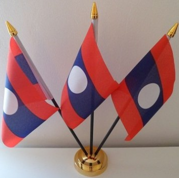 três bandeiras bandeira da mesa de laos com base de metal