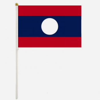 лаос национальный флаг рука полиэстер напечатан с пластиковым полюсом