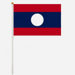 laos national hand flag polyester bedruckt mit kunststoffstange