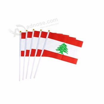 fast delivery custom polyester mini hand lebanon national flag