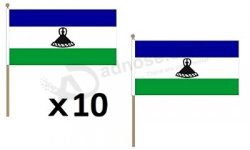 Lesotho Flag 12'' x 18'' Wood Stick - Mosotho – Basotho Flags 30 x 45 cm - Banner 12x18 in with Pole
