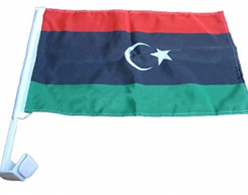 bandera de clip de ventana de coche de libia de doble cara con asta de bandera
