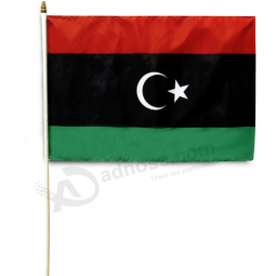 polyester libya hand waving flag with plastic pole