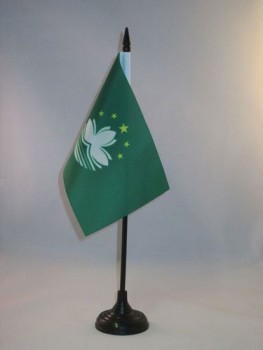 澳门国旗桌旗4''x 6''-澳门桌旗15 x 10厘米-黑色塑料棒和底座