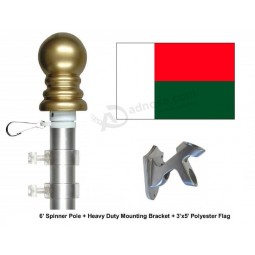 Conjunto de bandera y asta de bandera de Madagascar, elija entre más de 100 banderas y astas de bandera internacionales y internacionales de 3'x5 ', incluye bandera malgache
