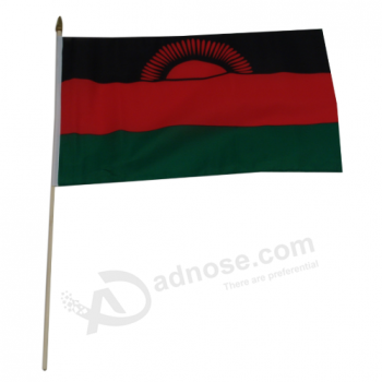 tecido de poliéster esportes ventilador torcendo país pequeno malawi mão bandeira