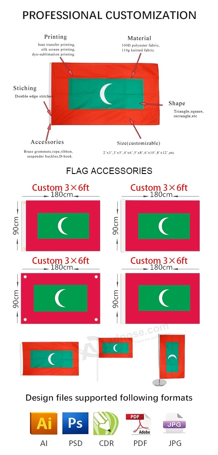 Eco turismo Maldivas bandeira do país de malha tecido barato poliéster bandeira nacional