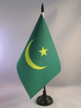 mauritania table flag 5'' x 8'' - mauritanian desk flag 21 x 14 cm - black plastic stick and base