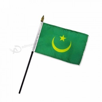 Venta caliente mauritania palos bandera nacional 10x15cm tamaño mano ondeando bandera