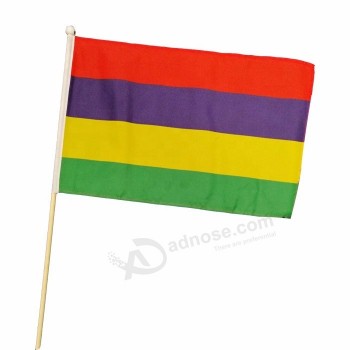 mini size polyester wooden pole And plastic pole promotional mauritius hand waving flag
