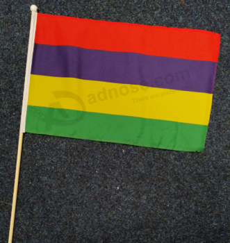 Custom Country Hand Held Mauritius Flag With Plastic Pole