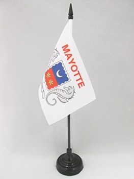 mayotte tafelvlag 4 '' x 6 '' - Franse regio van mayotte bureauvlag 15 x 10 cm - zwarte plastic stok en voet