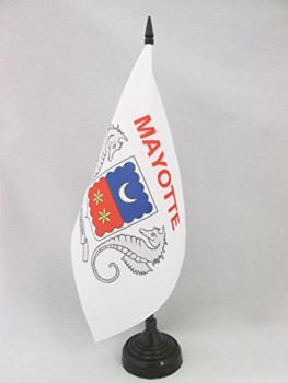 Mayotte Table Flag 5'' x 8'' - French Region of Mayotte Desk Flag 21 x 14 cm - Black Plastic Stick and Base