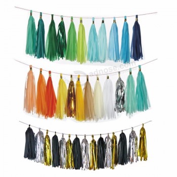 Decorative Polyester Fabric Country String Metallic Tassel Bunting Flag