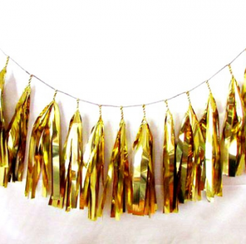 High Quality Decorative Metallic Gold Foil Tassel Bunting Banner