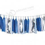 azul metálico prata folha tassel garland bunting para casamento