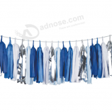 blaue silberne metallische Folienquasten-Girlandenflagge für Hochzeit