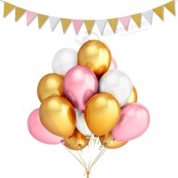 50Pcs 12inch 2.8g/pcs Thicken Round Metallic Pearlescent Latex Balloons- Gold & Pink & White Color Latex Party Balloons