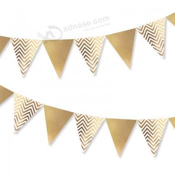 Sparkly Paper Pennant Banner, Glitter Triangle Flags Bunting Pennant Banner 8.2 Feet, Langte Gold Paper Garland for Baby Shower