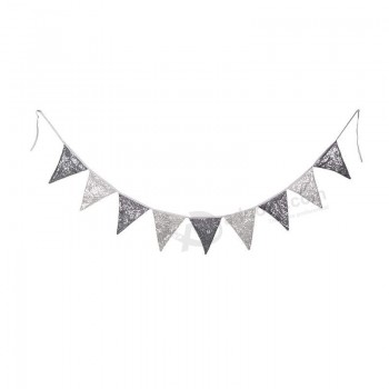 partydelight metallic gray and silver sequin bunting, multicolor fabric triangle flag bunting for party,wedding sequin bunting/garland