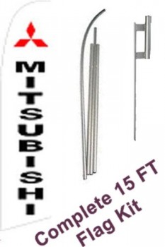 「mitsubishi」コンプリートフラグキット-15フィートの陽極酸化アルミニウム旗竿とグラウンドスパイクを備えた12インチスーパーフェザービジネスフ