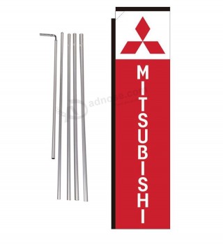 Mitsubishi Auto Dealership Advertising Rectangle Feather Banner Flag Sign with Pole Kit and Ground Spike, Red and White