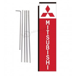 Mitsubishi concesionario de automóviles publicidad rectángulo pluma bandera bandera signo con poste Kit y punta de tierra, rojo y blanco