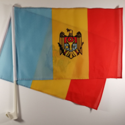 Bandera de clip de ventana de coche de doble cara de Moldavia con asta de bandera