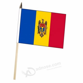 14x21см односторонний флаг Молдовы, размахивая рукой, с шестом