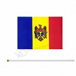 wooden pole And plastic pole polyester fabric moldova hand held flag
