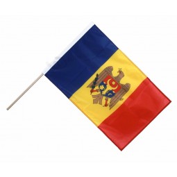 Top quality custom printed polyester Moldova hand waving flag for national day