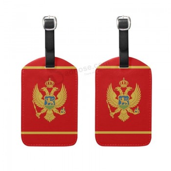 Etiquetas de bagagem de bandeira de montenegro Etiquetas de couro PU acessórios cartões de identificação para identificador de bagagem de viagem Conjunto de 2