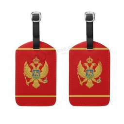 etichette per bagagli bandiera montenegro etichette in pelle PU accessori carte d'identità per l'identificatore del bagaglio di viaggio Set di 2