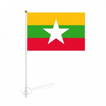 goedkope voorraad 14 * 21 cm birma logo hand wuivende vlag
