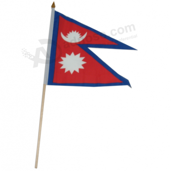 Nepal bandera de mano con asta de bandera