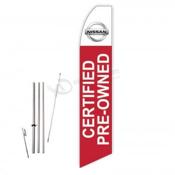 Nissan Certified Pre-Owned (Red) Super Novo Feather Flag - Complete with 15ft Pole Set and Ground Spike