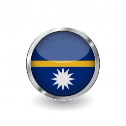 Flag of nauru button with metal frame and shadow