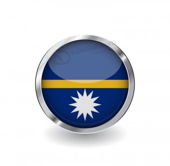Flagge von Nauru Button mit Metallrahmen und Schatten