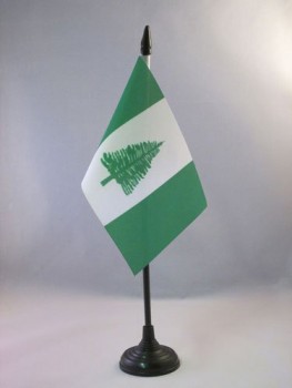 Drapeau de table de l’île Norfolk 4'' x 6'' - Norfolk Islander - Drapeau de bureau anglais 15 x 10 cm - bâton et base en plastique noir