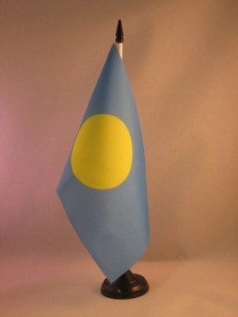 Палау настольный флаг 5 '' x 8 '' - палаанский настольный флаг 21 х 14 см - черная пластиковая палочка и основание