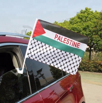 Chine Fabricant 30 * 45cm Polyester Matériau Palestine Drapeau de voiture avec mât