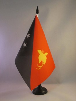 플래그 파푸아 뉴기니 테이블 플래그 5 ''x 8 ''-파푸아 데스크 플래그 21 x 14 cm-검은 색 플라스틱 스틱 및 받침대