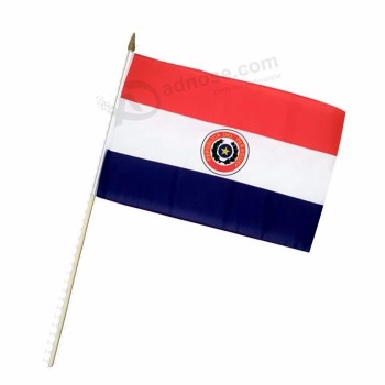 14x21cm Drapeau du Paraguay tenu à la main avec mât en plastique
