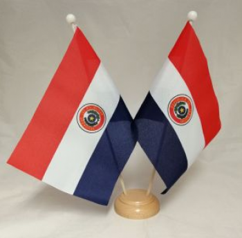 Wooden Base Mini Office Decorative Paraguay Table Flag